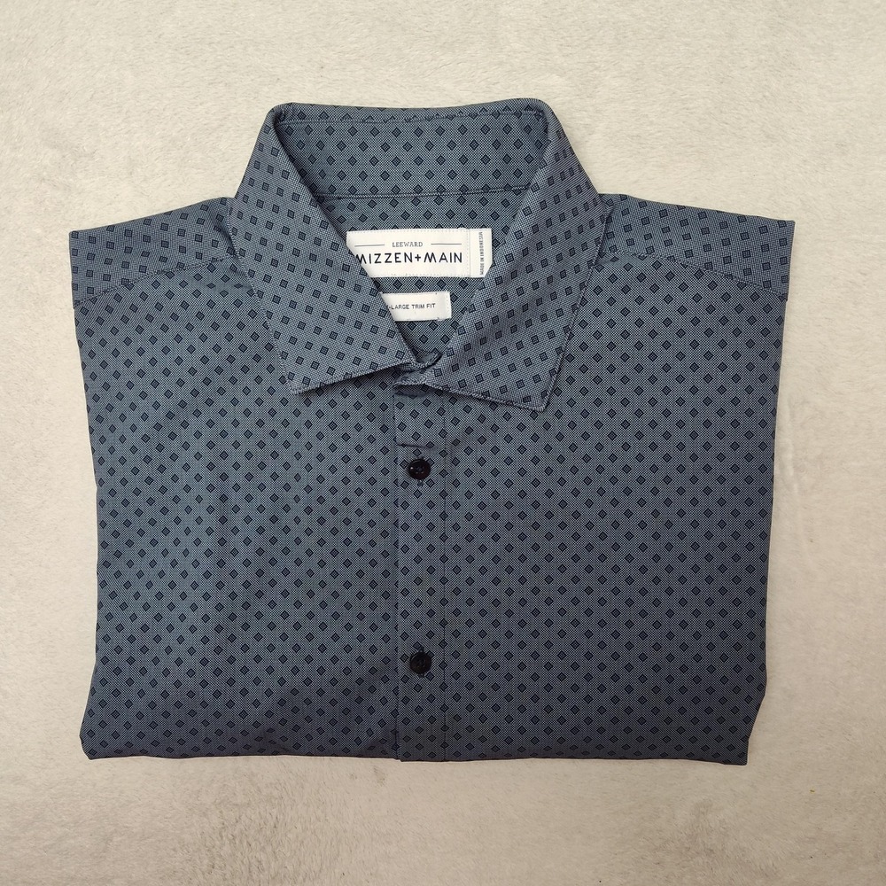 Mizzen+Main Shirt Mens XL Blue Geometric Point Collar Slim Non-Iron Stretch